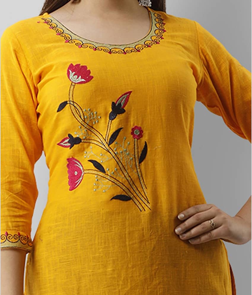 Radiksa - Yellow Cotton Women's Straight Kurti ( Pack of 1 ) view 2