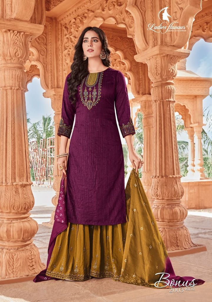 Talk By Fashion Women Premium Viscose Silk Kurti with Sharara Dupatta Set Olive Green