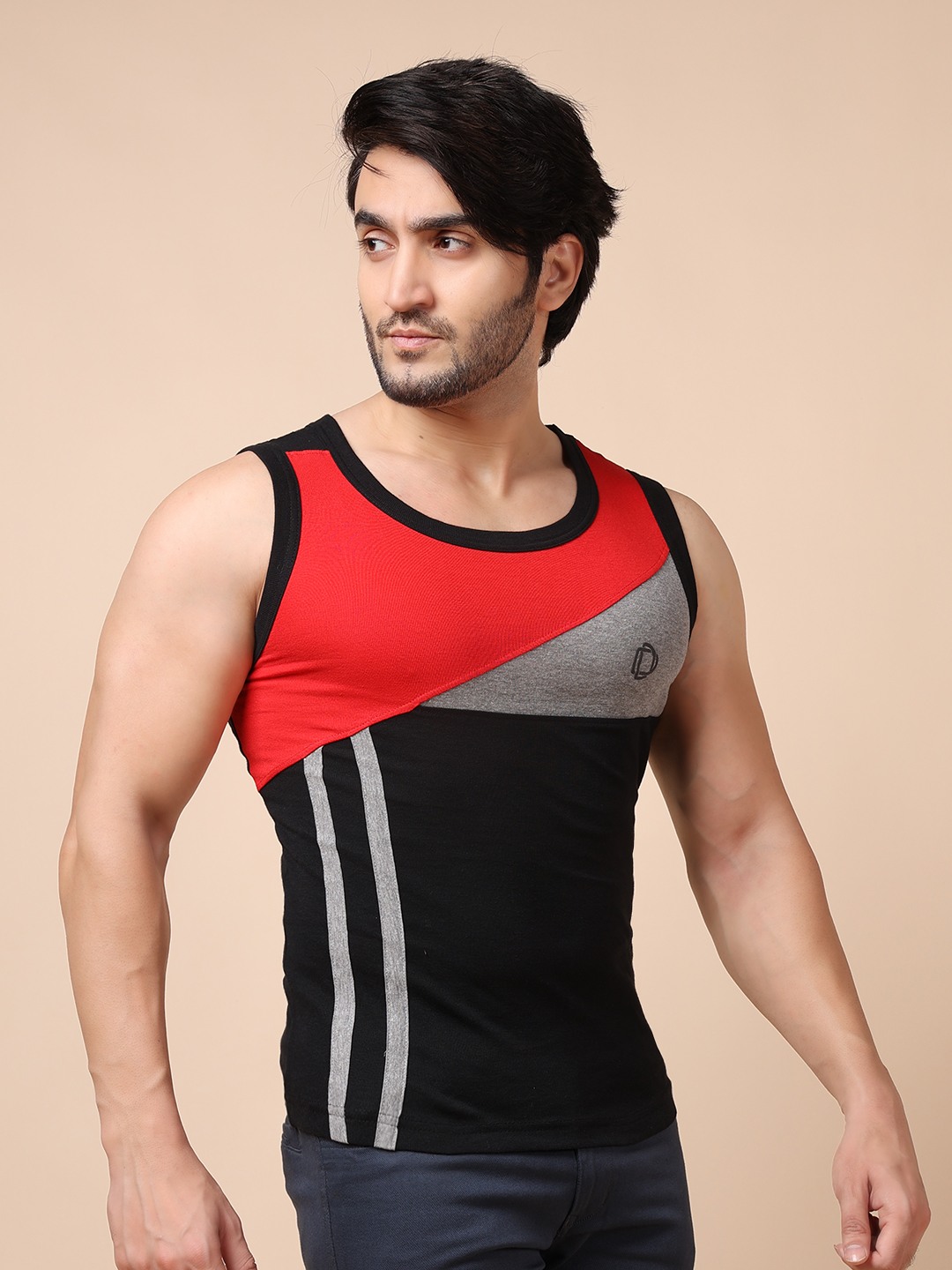 Men's Assorted Pack of 3 Solid Combed Cotton Racerback Styled Gym Vest view 2