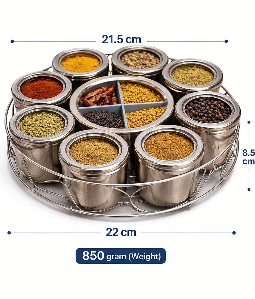 Visaxmi 12 in 1 Masala Box Steel Silver Spice Container ( Set of 12 ) view 2