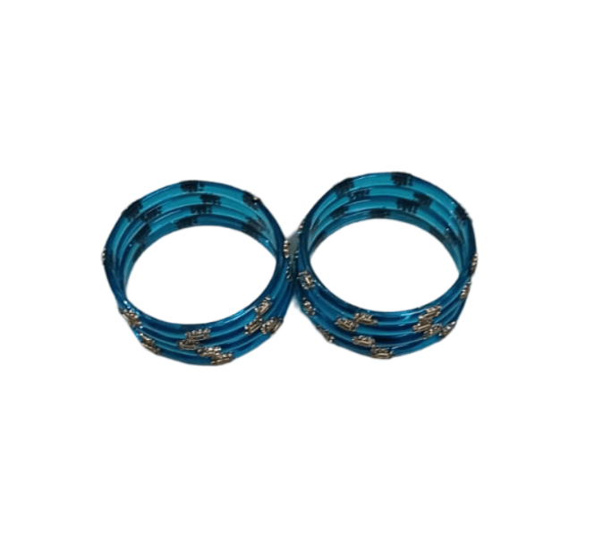 Blue Glass Bangles with Golden Beads view 2