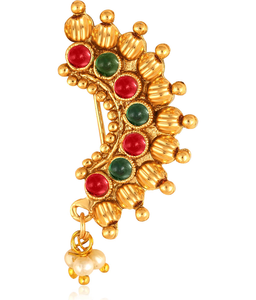Vivastri's Premium Gucchedar Maharashtrian/Peackock Styled Nosepin Combo Set Of 2 For Ladies-VIVA1113-1179NTH-Press-Red view 2
