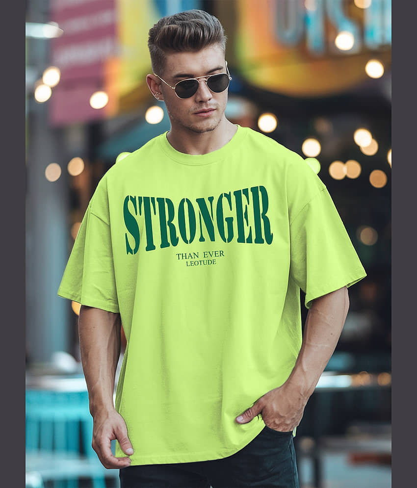 Leotude Lime Green Blended Oversized Fit Couple T-Shirt view 2