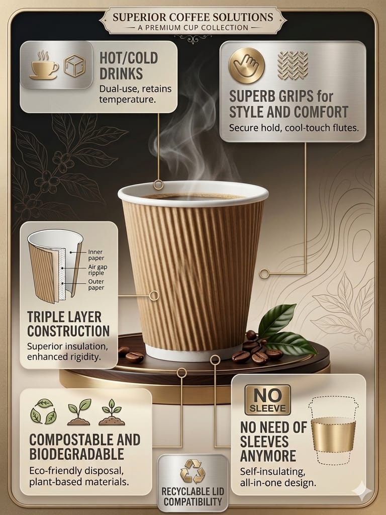 Ripple Paper Cup 150 ml ( 5 Oz ) for Hot and Cold Drinks 100 cups view 2
