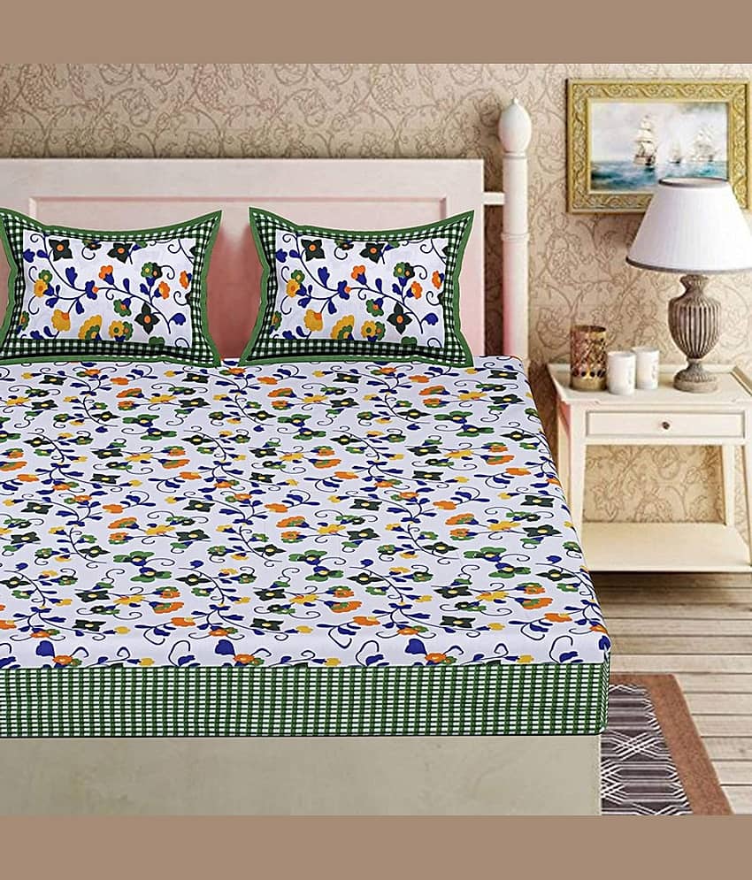 PETROSOLY Cotton 1 Double Queen Bedsheet with 2 Pillow Covers ( Green ) view 2