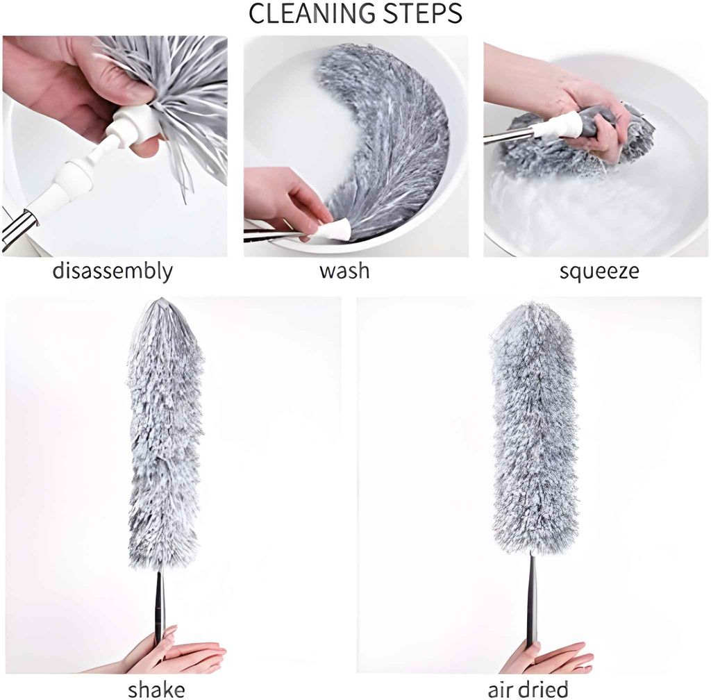 Microfiber Feather Duster for Cleaning with Telescopic Extension Pole Long Up to 100 Inches Bendable Head, Scratch-Resistant Washable Duster for High Ceiling Fan Car Furniture Home Window Blinds Furniture Roof Cleaner (Grey) view 2