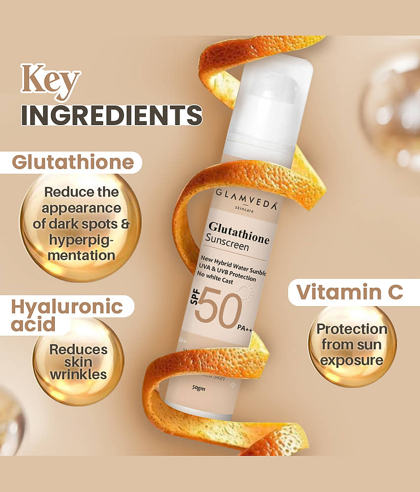 Glamveda Spf 50 Pa++ Glutathione With Vitamin C & E SunscreenUva/B & Blue Light Protection, 50ml view 2