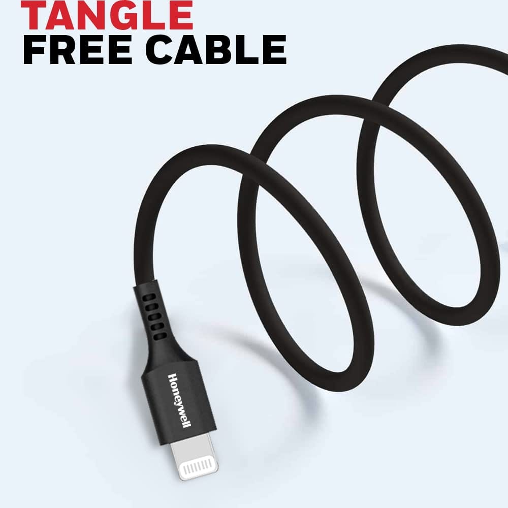 Honeywell USB to Lightning Silicone Fast Charge Cable for iPhone, Airpods etc, MFI, 1.8M - Black view 2