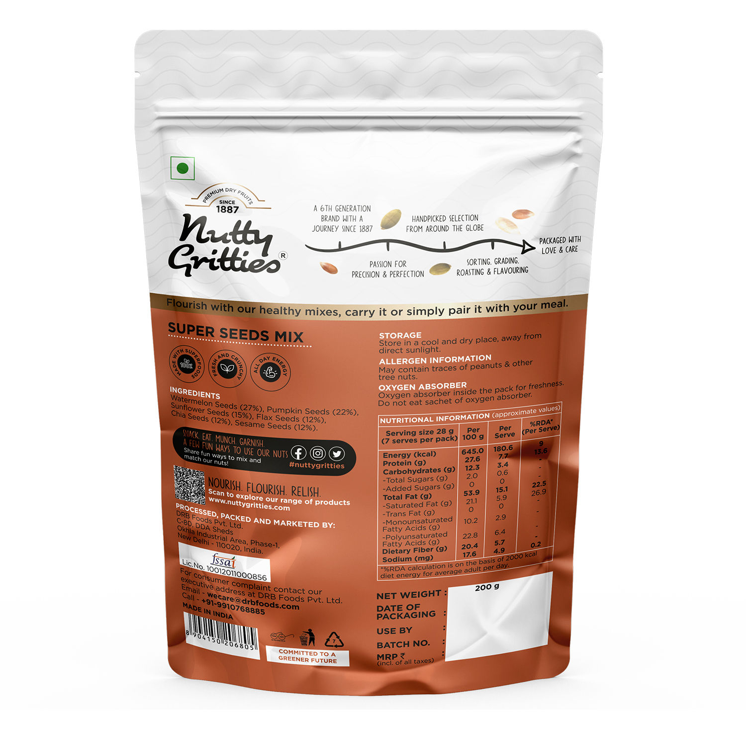 Nutty Gritties Premium Super Seed Trail Mix, 200 gm - 6 Super Seed in 1 Mix |Roasted Unsalted Mix Seeds - Flax, Chia, Sesame, Sunflower, Watermelon, Pumpkin Seeds, Mixed Seeds for Eating view 2