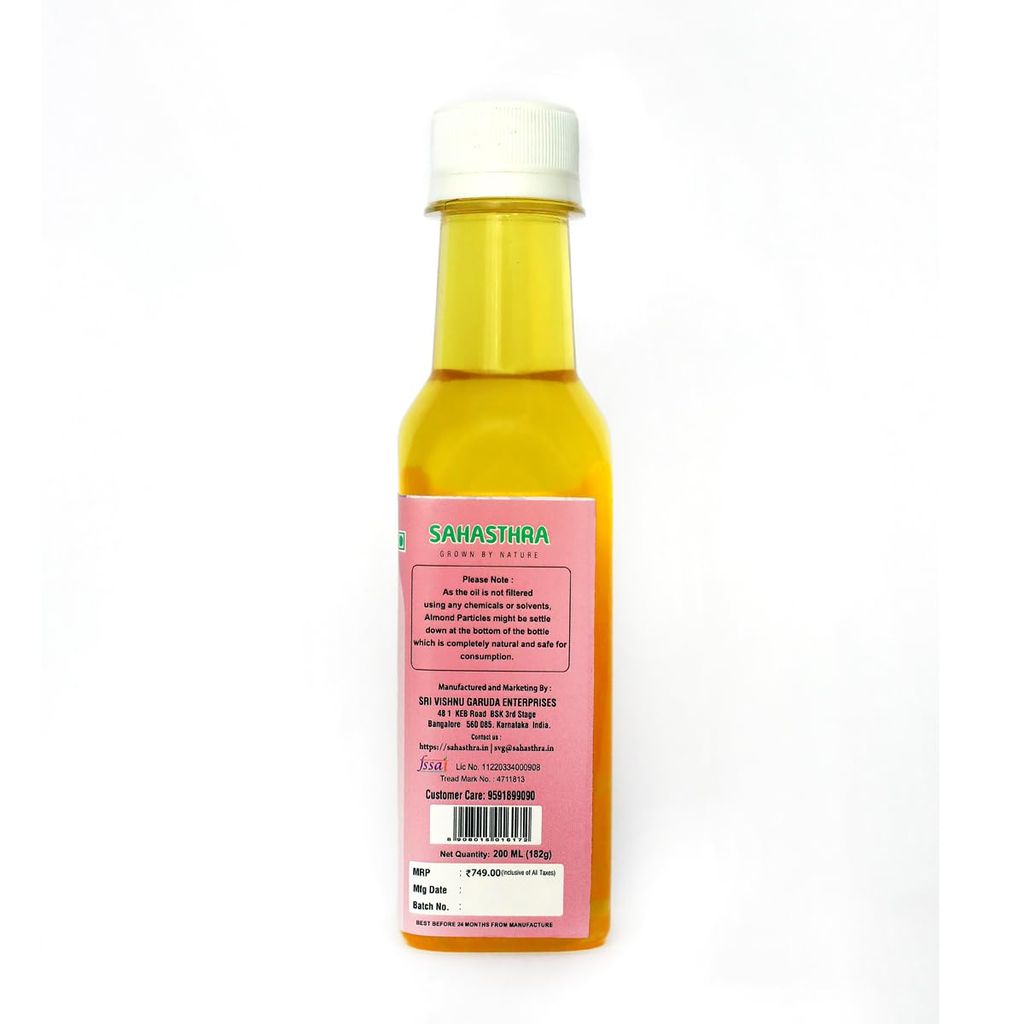 SAHASTHRA Cold Pressed Almond Oil - 200 Ml view 2