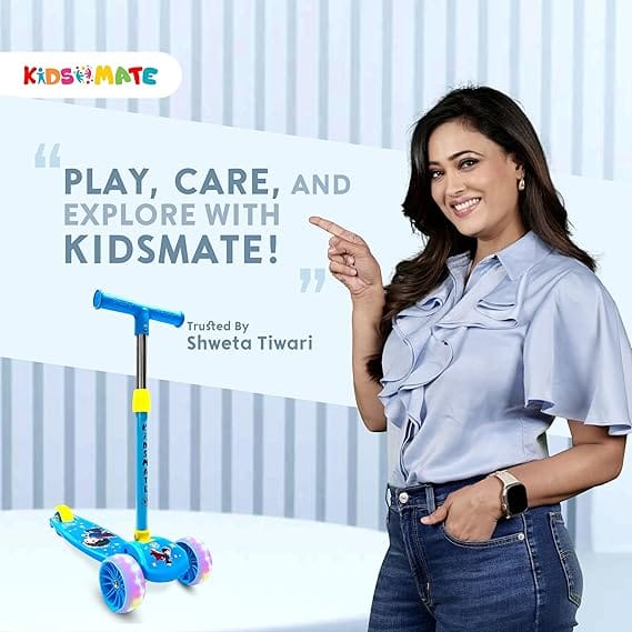 Kidsmate Rider Pro Kick Scooter with Broad PU LED Wheels | 3-Wheel Skating Scooter for Boys & Girls of Ages 2-12 Years (Blue) view 2