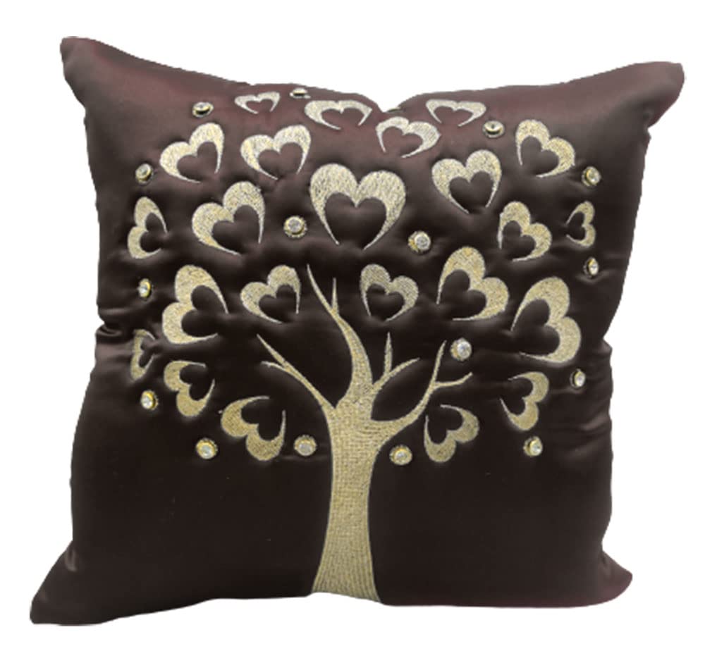 GOODVIBES Brown Gold Embroidered Velvet Cushion Case Luxury Modern Throw Pillow Cover Decorative Pillow for Couch Living Room Bedroom Car| 16X16 Inches | 40cm * 40 cm I Set of 3| view 2