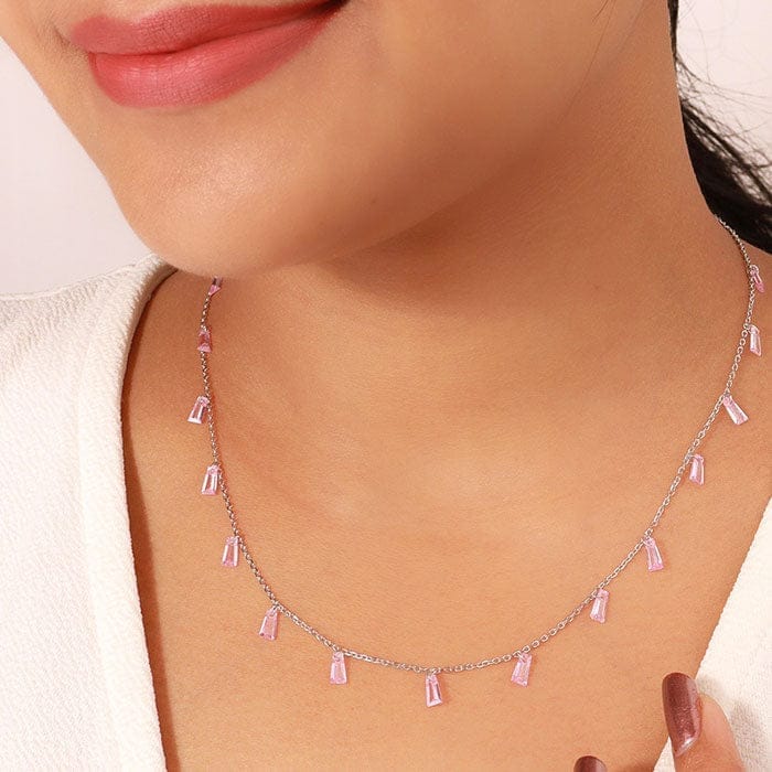 Silver Pink Radiant Necklace view 2