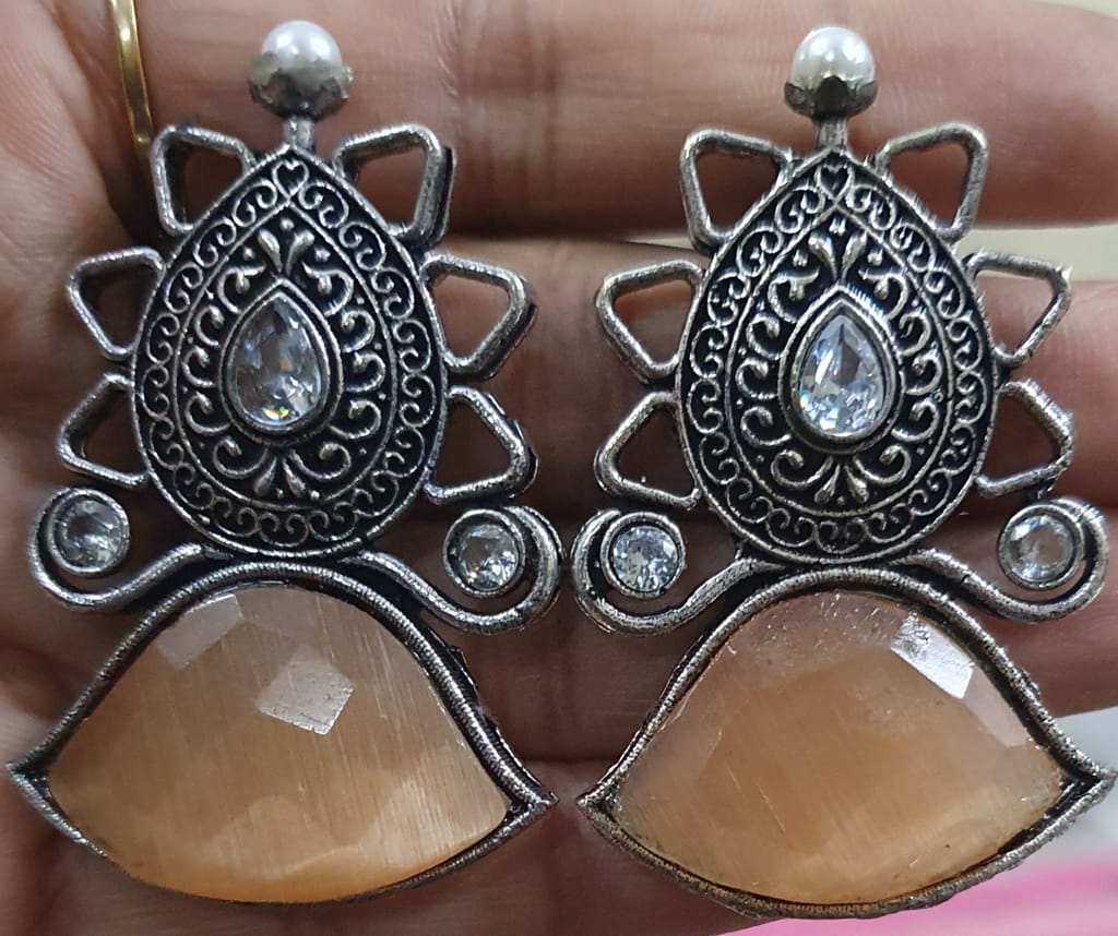 German Silver Oxidized Beautiful Earrings view 2