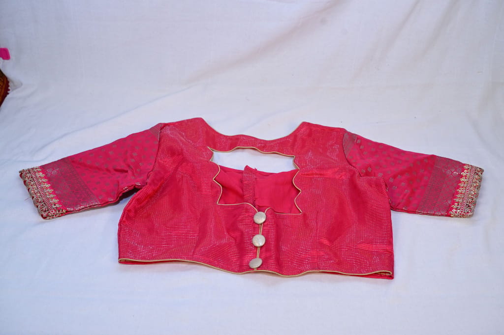 Red Brocade Blouse with Elbow Sleeves view 2