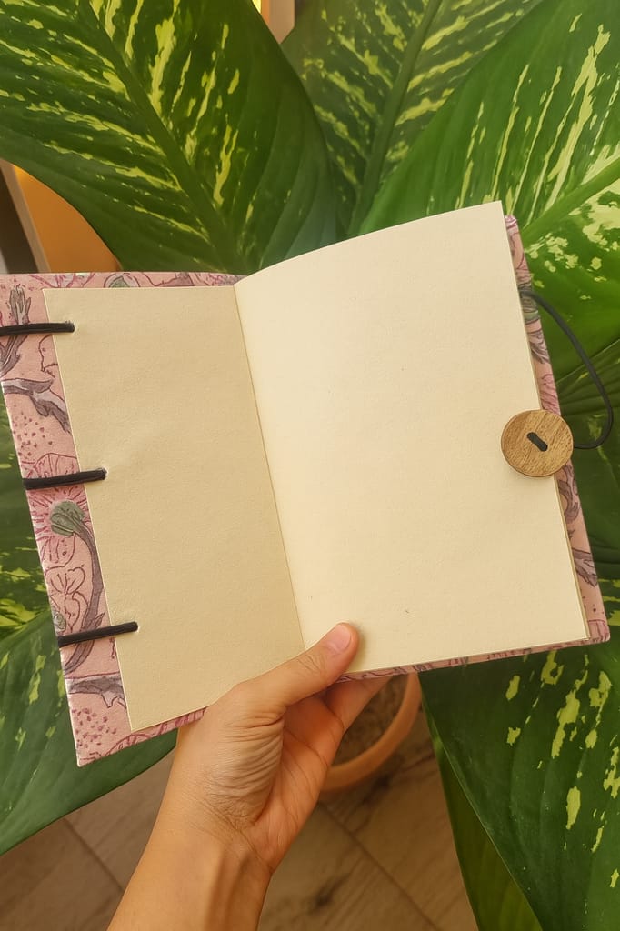 Handcrafted Light Peach Floral Print Diary Book view 2