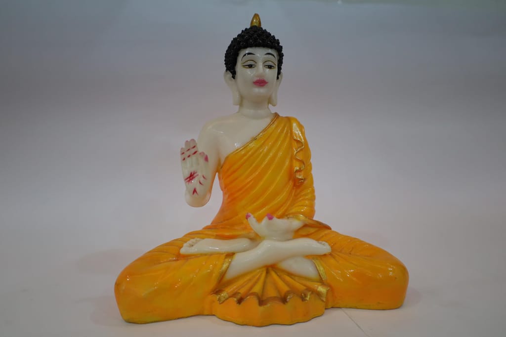 Decorative Buddha Statue, Orange Saffron Robe, White Porcelain, Meditation Pose, Spiritual Home Decor, Traditional Asian Art view 2