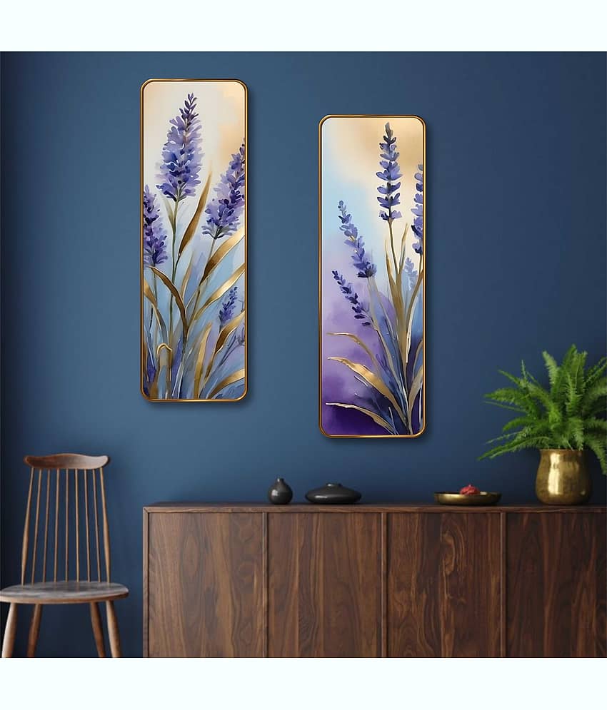 SAF Lavender Floral Set of 2 Vertical MDF Wall Panels | Premium Sparkle Lamination Finish | Elegant Purple Flower Art Wall Décor for Living Room & Bedroom view 2