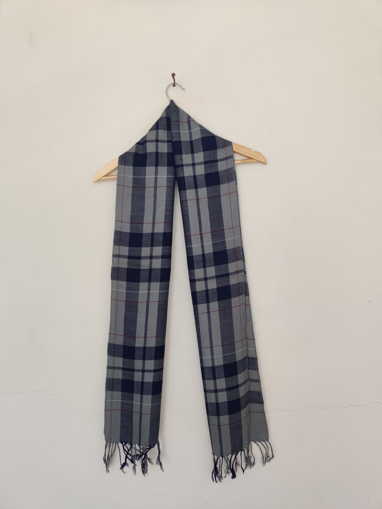 Grey Blue Handwoven Merino Wool Muffler view 2