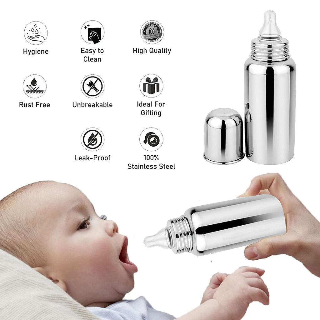 JCyourstore Steel Baby Feeding Bottle with Nipple and Cap 250 view 2