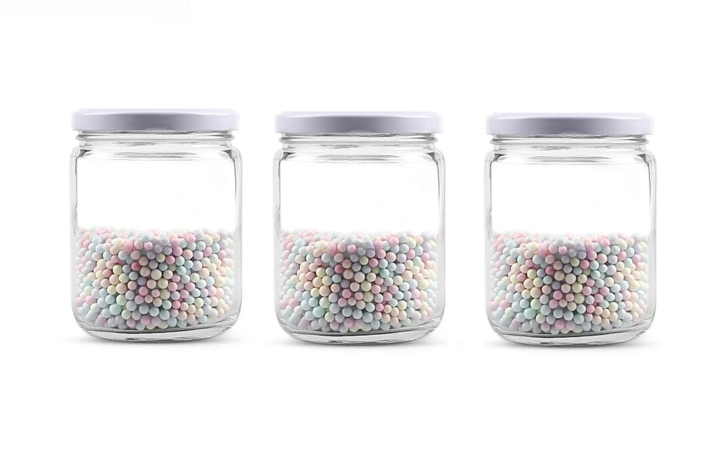 Syndleyz Kitchen Storage Glass Storage Jar With Airtight White Lid, 500 Ml Set of 3
