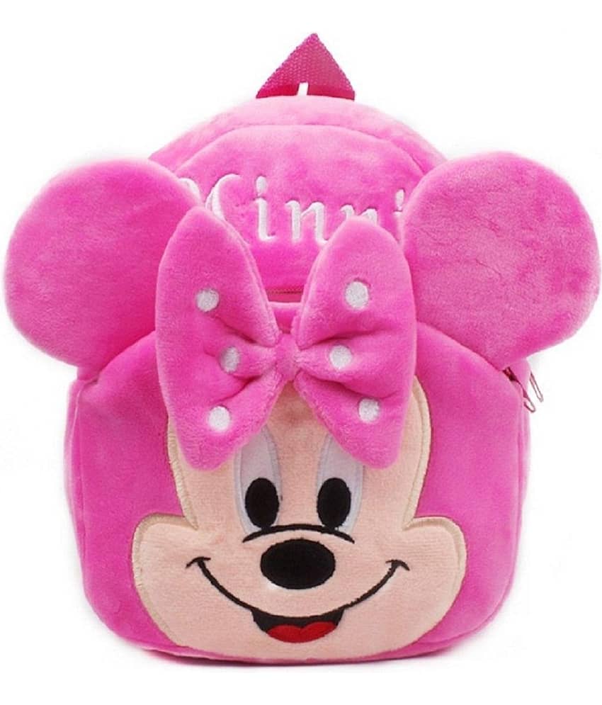 AURAPURO Soft Velvet Kids School Bag Minnie Plush Fabric Baby Boys and Girls School Nursery Picnic Carry Travelling Bag (Pink)