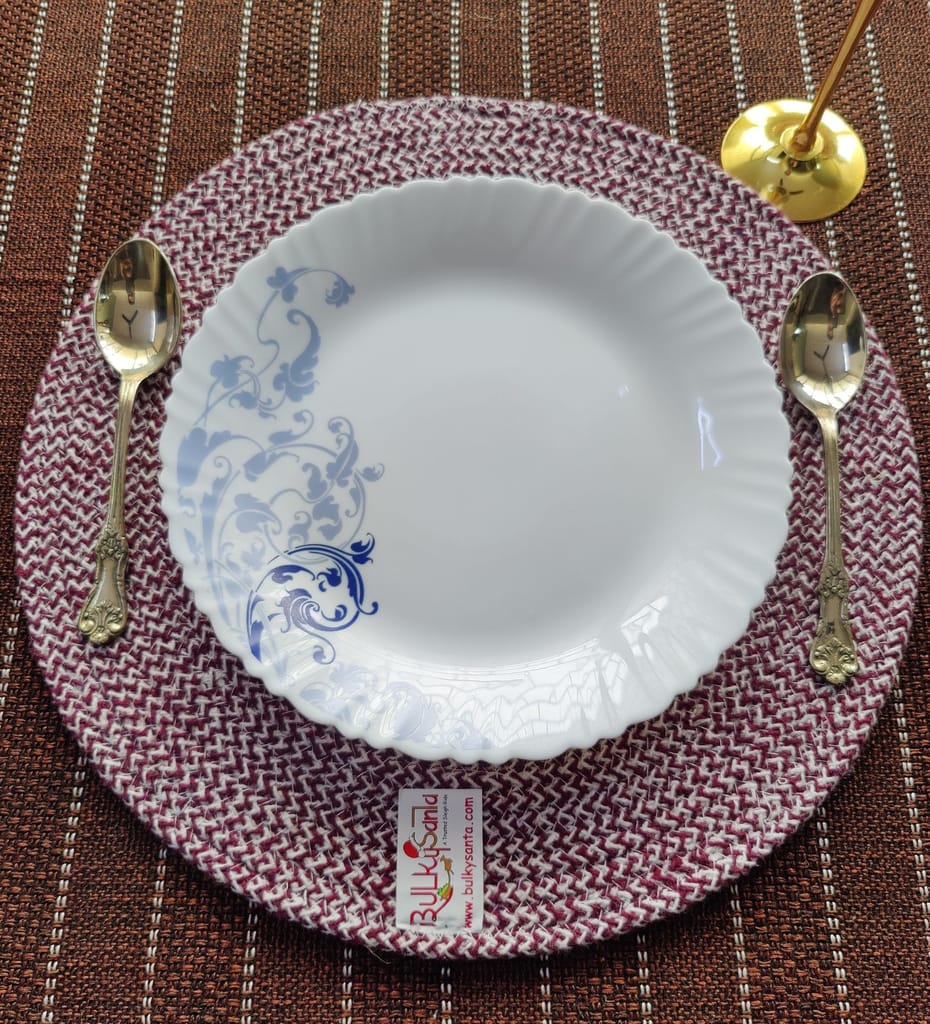 Round table mats cotton placemats (pack of 3) | Dining table mats 14", Heat Resistant, Reversible Use (Maroon/Cotton-Jute) by Bulky Santa view 2