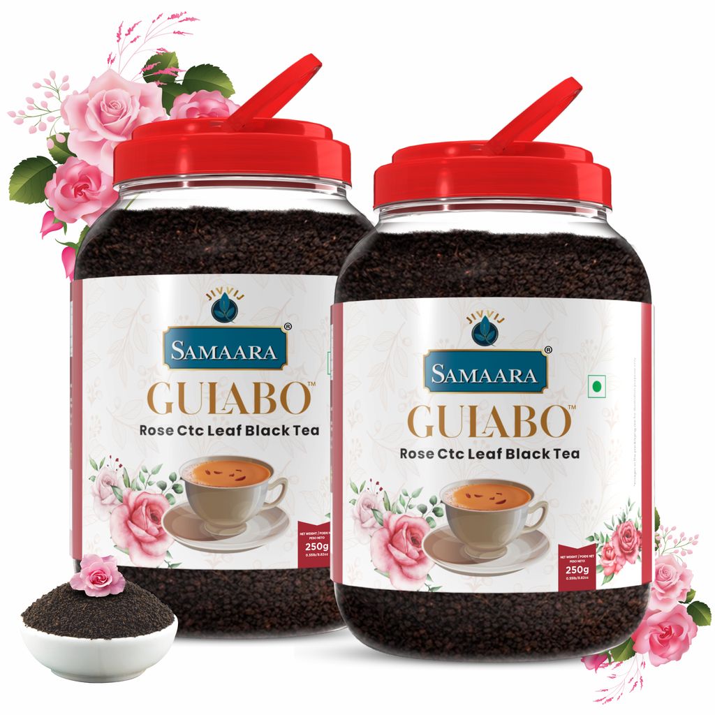 Jivvij Samaara Rose Black Tea | Flavoured CTC Assam Black Leaf Tea | Gulab Chai Patti Powder | Gulabo Jar