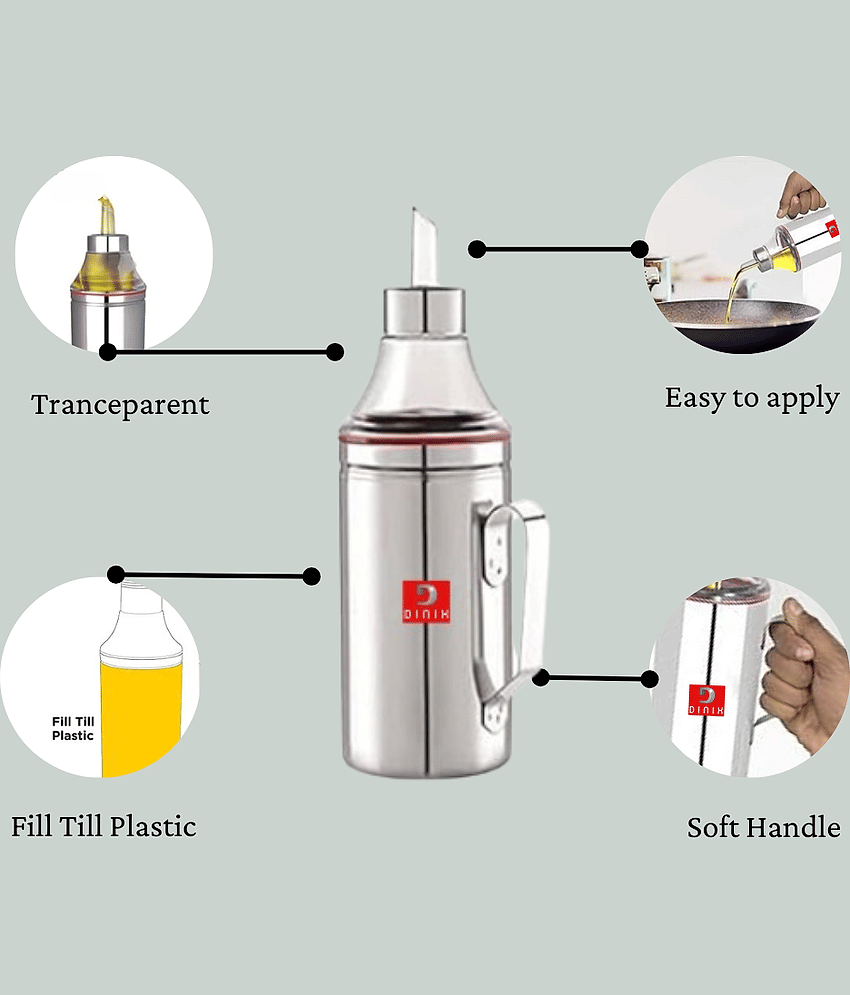 DINIX Stainless Steel Oil Dispenser | Oil Container | Oil Bottle | Cooking Oil Dispenser For Kitchen & Resturant | Without Handle Set Of 1 ( 1000 ml ) view 2