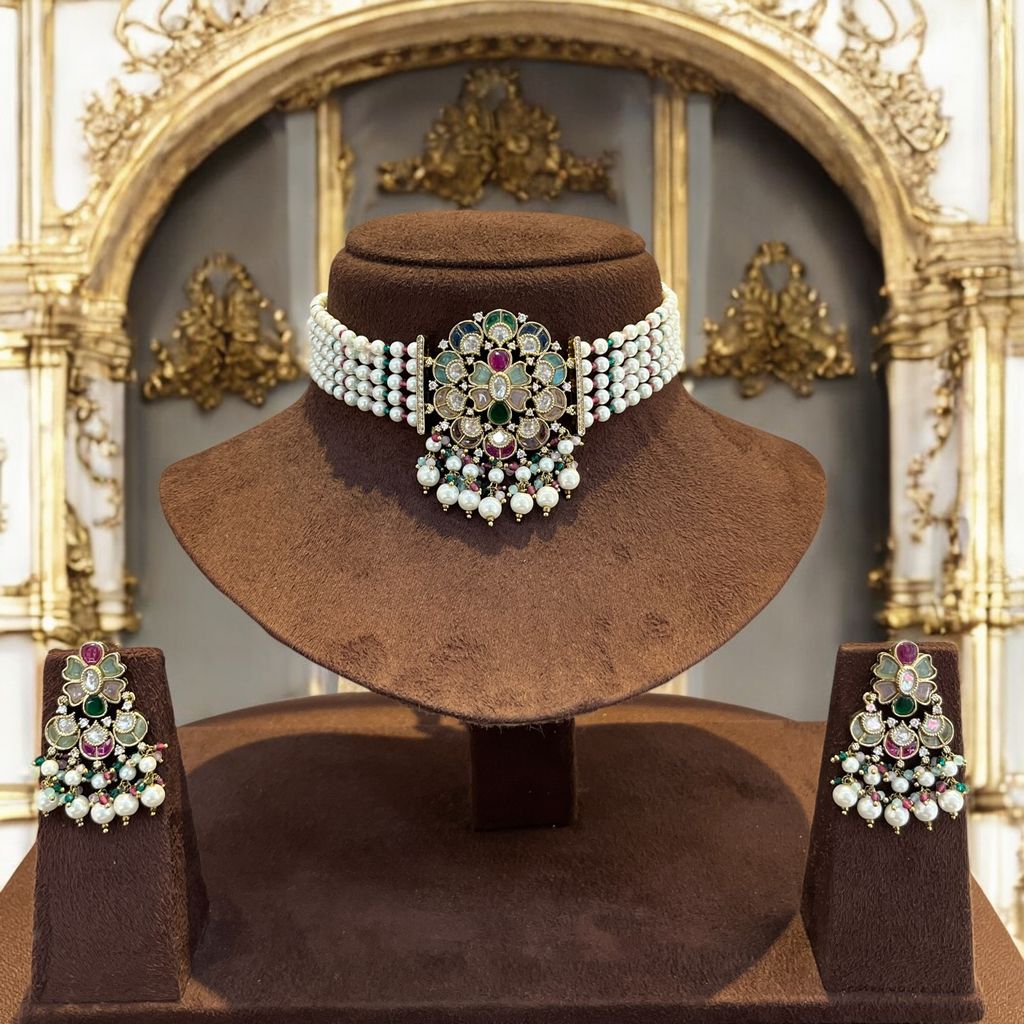 Pearl and Kundan Choker Set By Dia Art Jewels view 2