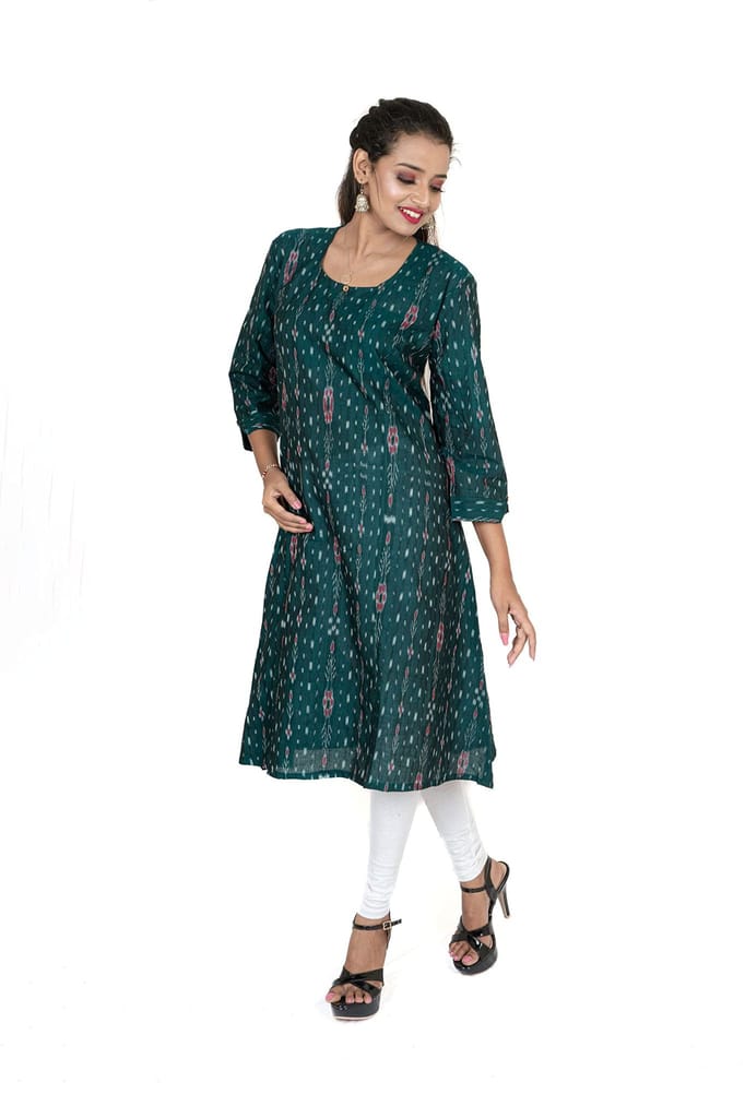 GHL GUENDICHA HAAT Sambalpuri Certified Handloom Women's Pure Cotton Round Neck Long Kurta view 2