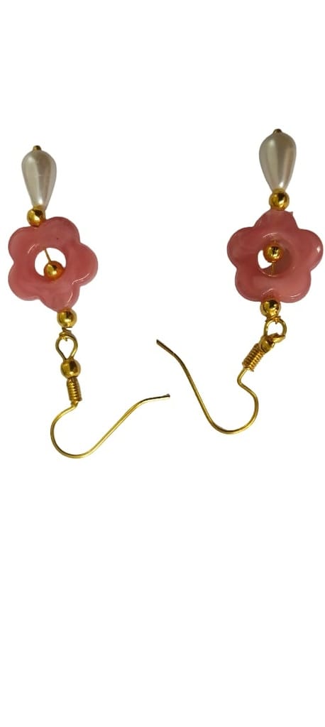 Pink Flower and Pearl Drop Earrings view 2
