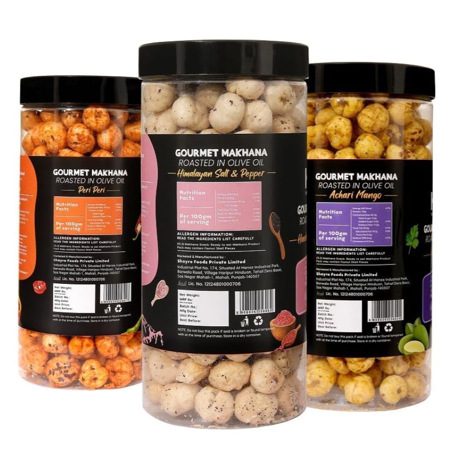 GOURMET MAKHANA Roasted in Olive Oil | Flavors Himalayan Salt & Pepper, Peri Peri and Achari Mango | Combo Of 3, 65g Each. - 195 gm view 2