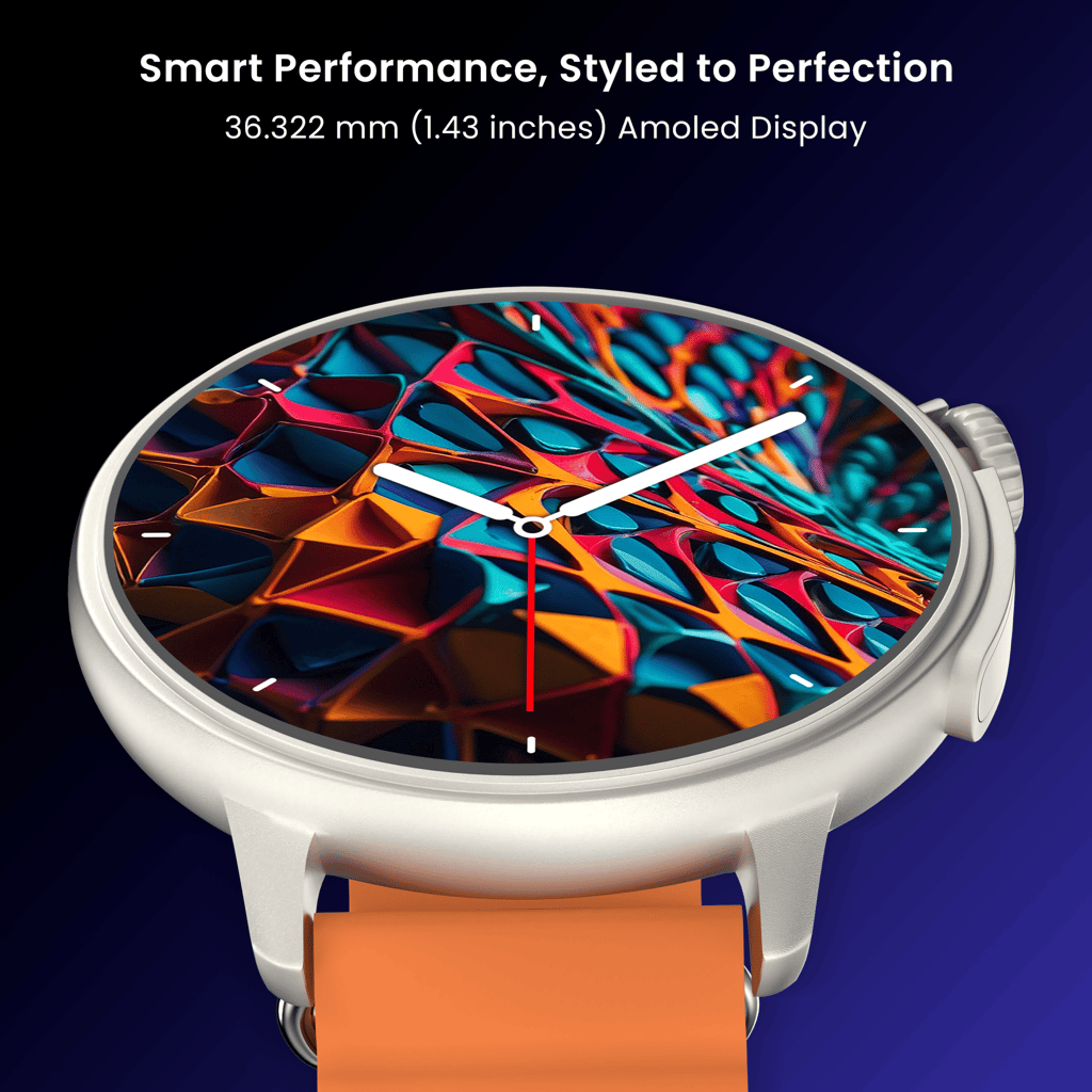 CELLECOR M7 PRO RAY 1.43" AMOLED Display | 700 NITS | AOD | BT-Calling | AI Voice | Split Screen | IP67 | Rotating Crown | SmartWatch (Golden Orang) view 2
