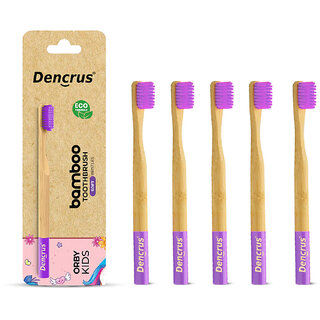 DENCRUS Orby Kids Bamboo Toothbrush Soft Bristles For Gentle Cleaning - Pack of 5 (Lavender)