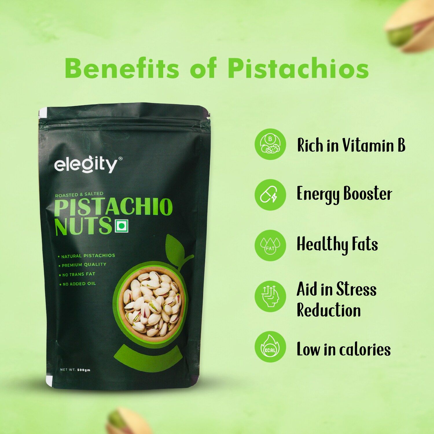 Elegity California Salted Pistachios Pouch 250 gm | Namkeen Pista Dry Fruit | Crunchy, Tasty & Healthy | Rich in Fibre & Protein | No Added Preservatives & Colour in Nutritious Nuts
