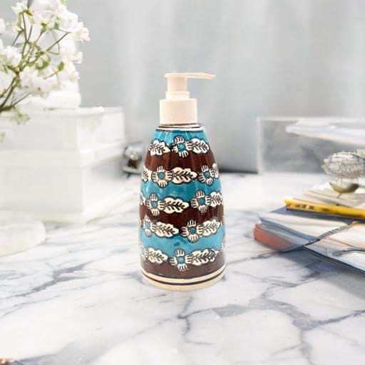 STOREPEDIA Handmade Ceramic Soap Dispenser Set of 1, Handwash Soap Dispenser for Bathroom Kitchen, Liquid soap Shampoo Lotion Gel Sanitizer Dispenser, Gift Decor Use 400 ml Multicolor view 2