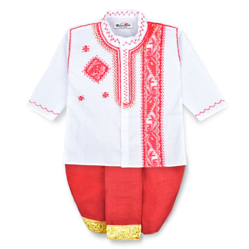Mustmom Traditional Embroidered Ethnic Dhoti Kurta Set for Baby Boy Annaprasana Choroonu Bhaatkhulai Rice Ceremony Weding Haldi Ceremony