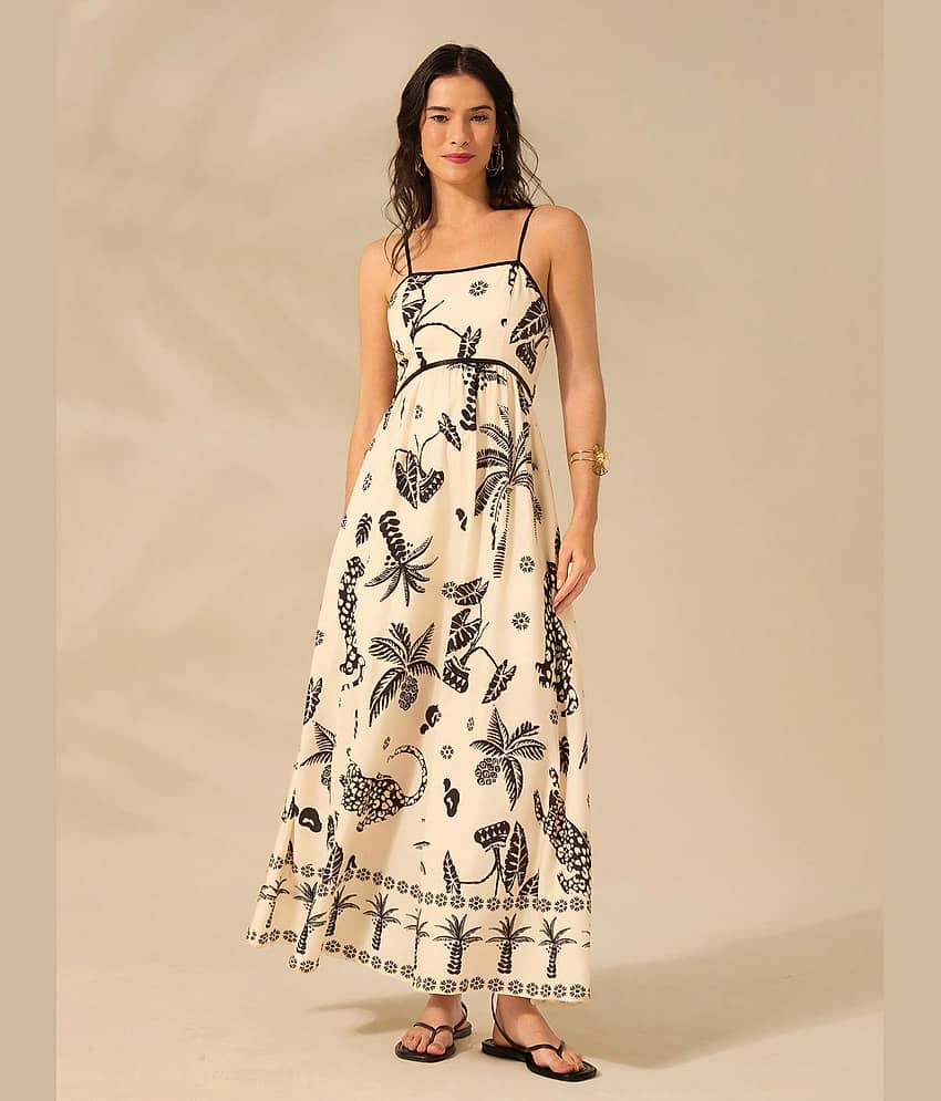 Sheetal associates Women Polyester Printed Fit & Flare Dress ( Off White )