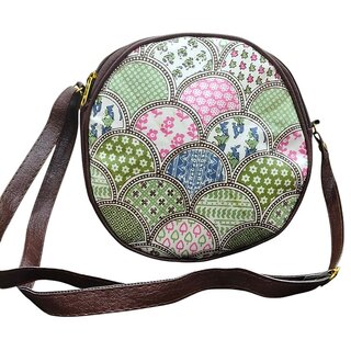 Multicolour Printed Fabric with Brown Faux Leather view 2