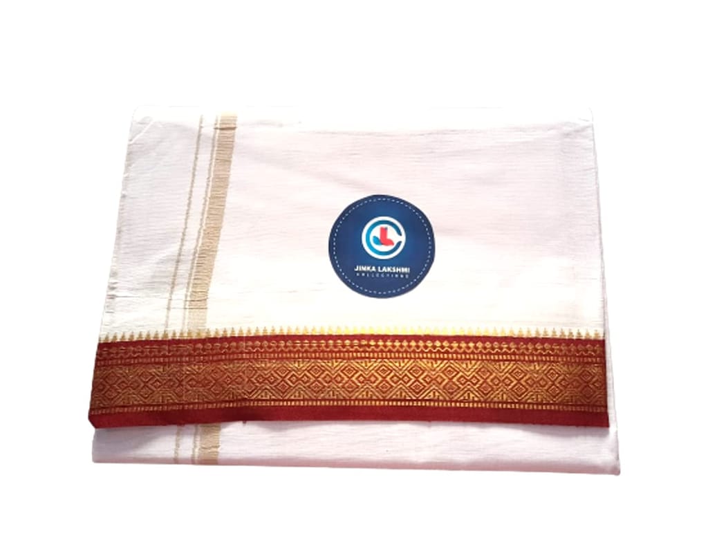 Jinka Lakshmi Collections Combo White Cotton Dhoti With Big Borders 4 Meters Unstitched Pack of 2 (Multicolor-2) view 2