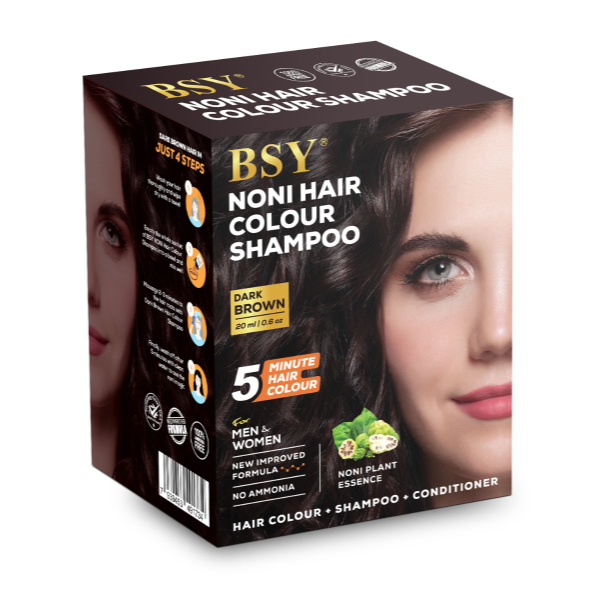 BSY Noni Hair Colour Shampoo 20ml (Dark Brown Colour) 20 ml x 10 pcs