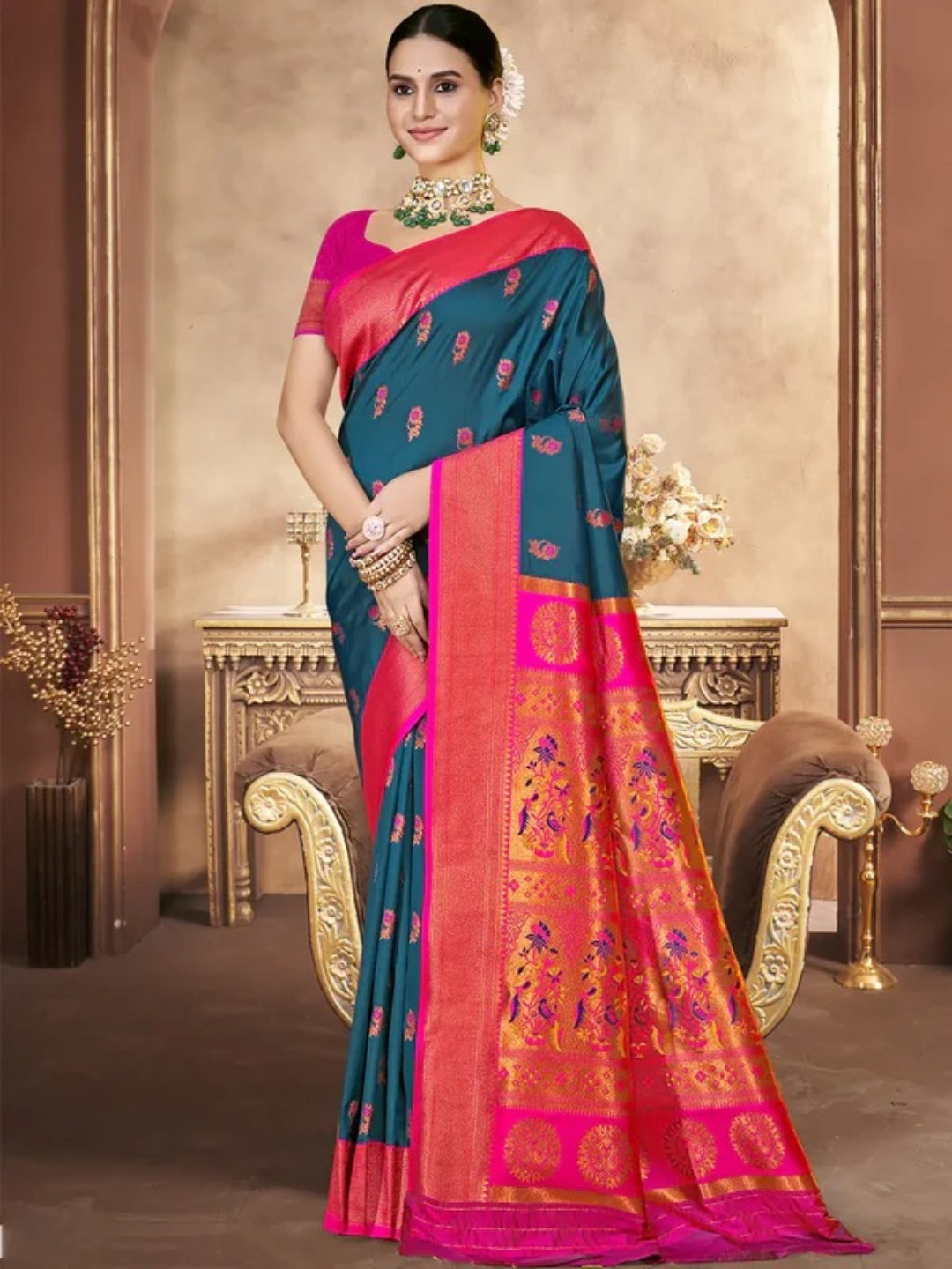 Blue Silk Saree view 2