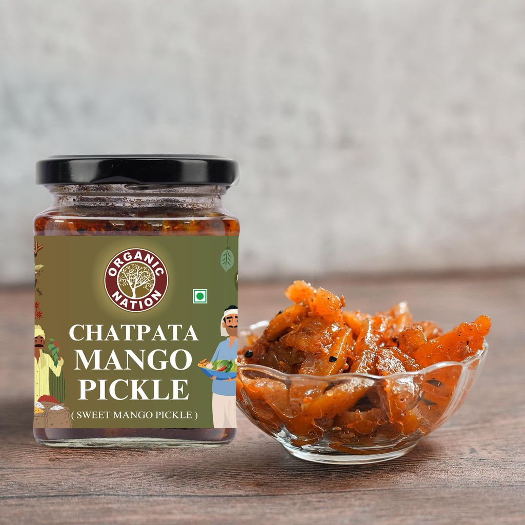 Organic Nation Sweet Mango Pickle - Chatpata Mango Pickle | Traditional Aam ka Meetha Achar | Made with Homestyle Mangoes & Spices | No Preservatives 300g view 2