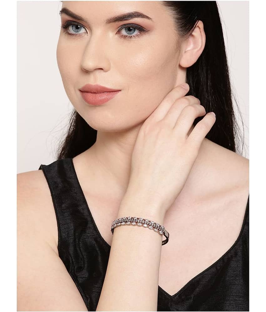 Priyaasi Beautiful American Diamond Rhodium-Plated Bracelet for Women view 2