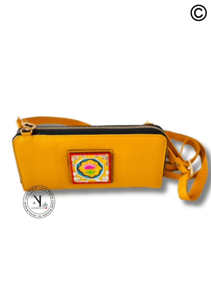 Lotus Yellow Handcrafted Lippan Art Wallet Sling view 2