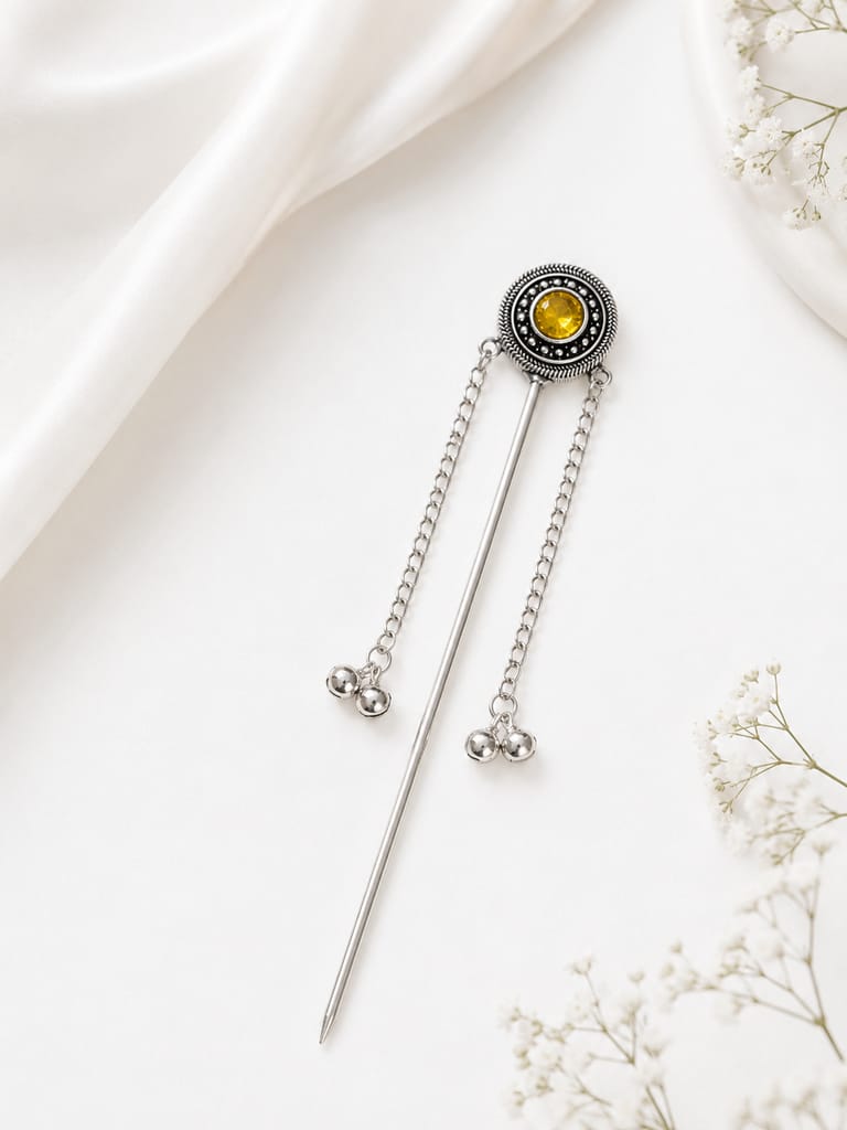 Blubby Oxidised Silver Juda Stick with Yellow Stone view 2