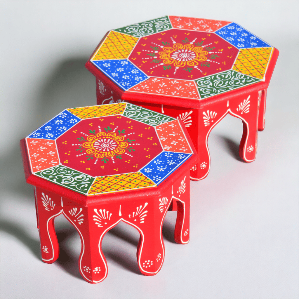Wooden Hand Painted Octangle Stool Set of 2 view 2