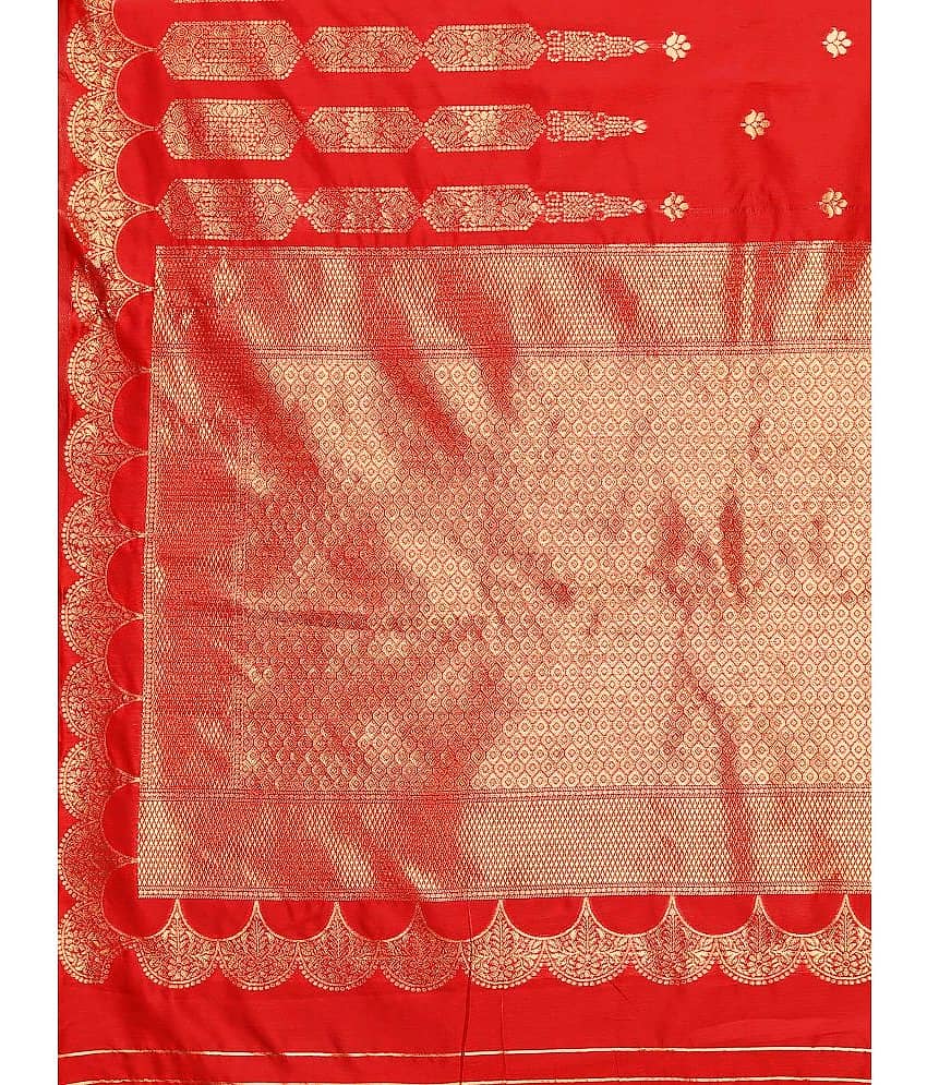 Om Shantam Sarees Banarasi Silk Embellished Saree With Unstitched Blouse Piece ( Green ) view 2