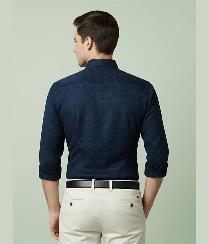 Yugnik Cotton Blend Slim Fit Self Design Full Sleeves Men's Casual Shirt - Navy ( Pack of 1 ) view 2